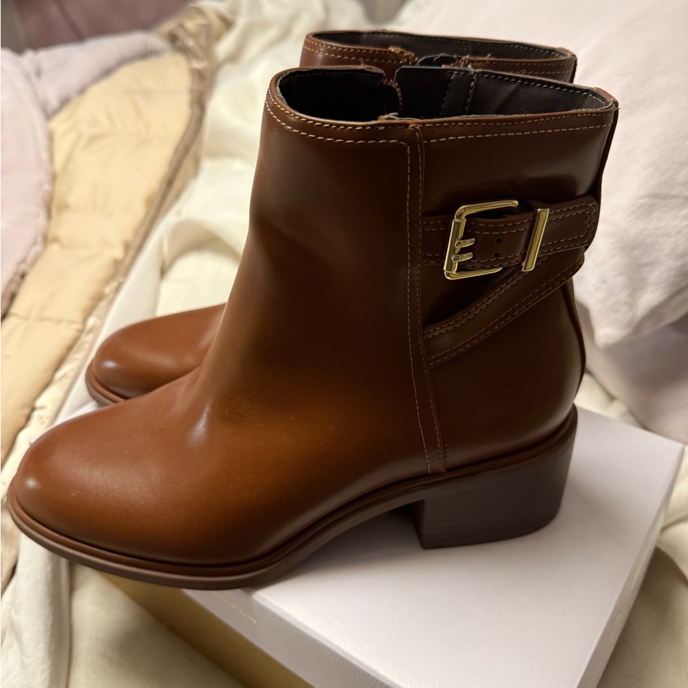 Kelly & Katie Tan Ankle Boots with Gold Buckle